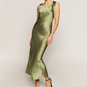 NWT Reformation Aden Silk Dress in Artichoke Size XL